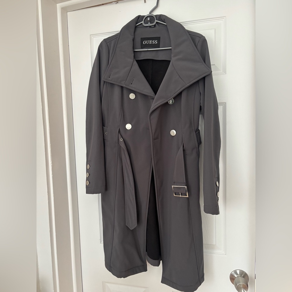 GUESS women’s Gray Double-Breasted Trench Coat